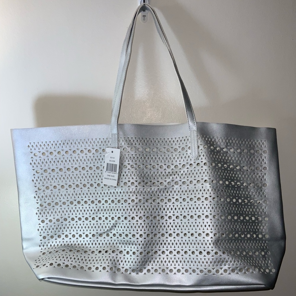 NWT Saks Fifth Avenue Silver Tote